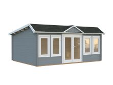 Palmako Gartenhaus CLAUDIA ISO Pentroof 19,4 m²  44 mm - 530x380 cm lackiert hellgrau (7042) + weiß (9016)