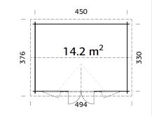 Palmako Gartenhaus CLAUDIA ISO 14,2 m²  44 mm -...