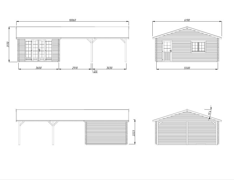 Palmako Gartenhaus IRENE ISO 19,0+33,2 m²  44 mm - 966x550 cm lackiert dunkelgrau (7012) + weiß (9016)