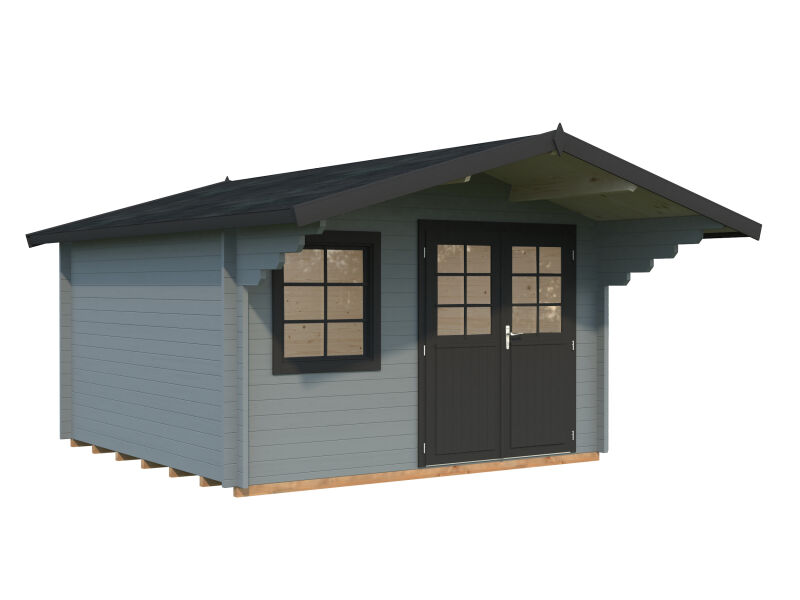 Gartenhaus SALLY 12,3 m2, 380x380cm, 44mm Doppelnut, inkl. Boden, farbig lackiert hellgrau + anthrazit
