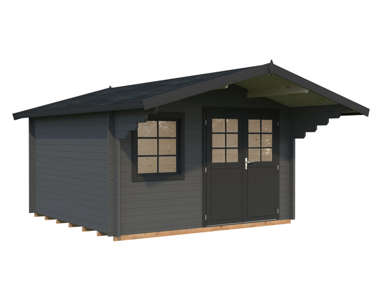 Gartenhaus SALLY 12,3 m2, 380x380cm, 44mm Doppelnut, inkl. Boden, farbig lackiert dunkelgrau + anthrazit