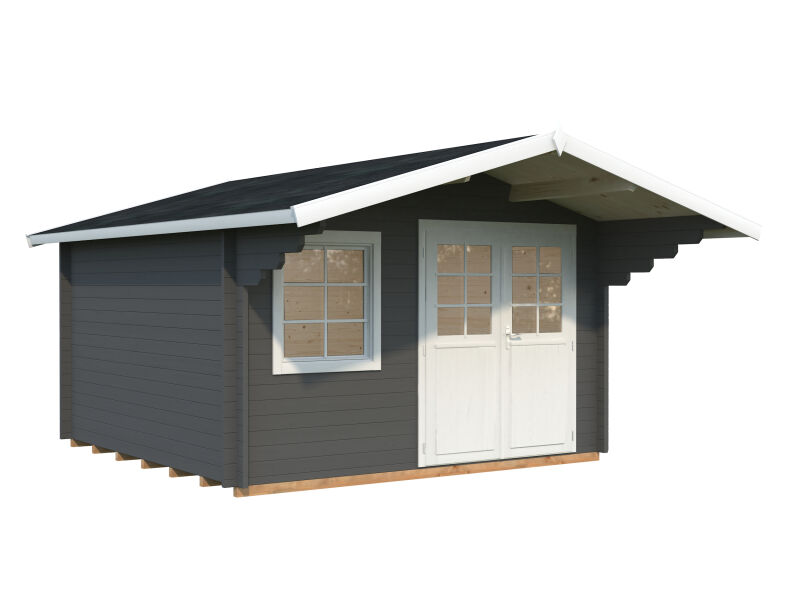 Gartenhaus SALLY 12,3 m2, 380x380cm, 44mm Doppelnut, inkl. Boden, farbig lackiert dunkelgrau + weiß