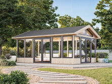 Palmako Pavillon ISABELLA 22,2 m²  90 mm - 597x401 cm hellbraun imprägniert
