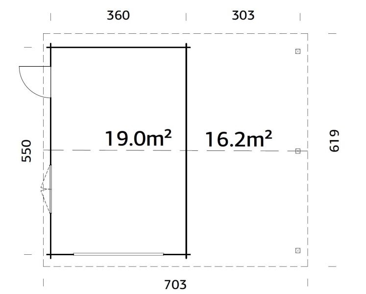 Palmako Garage ROGER 19,0+33,2 m²  44 mm 966x550 cm - ohne Tor lackiert dunkelgrau (7012) + weiß (9016)