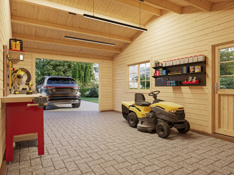 Palmako Garage ROGER 19,0+33,2 m²  44 mm 966x550 cm - ohne Tor lackiert dunkelgrau (7012) + weiß (9016)