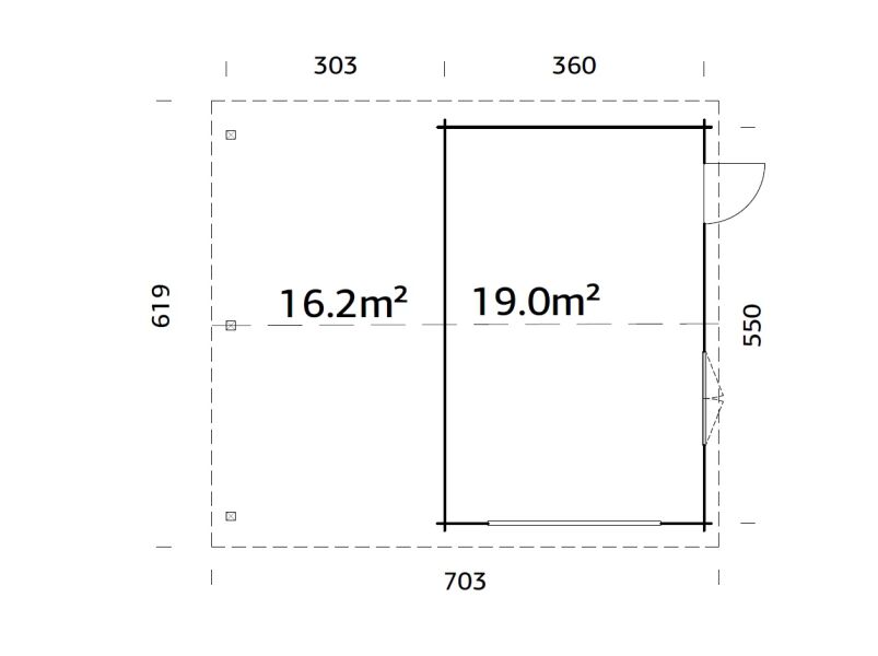 Palmako Garage ROGER 19,0+33,2 m²  44 mm 966x550 cm - ohne Tor lackiert dunkelgrau (7012) + weiß (9016)