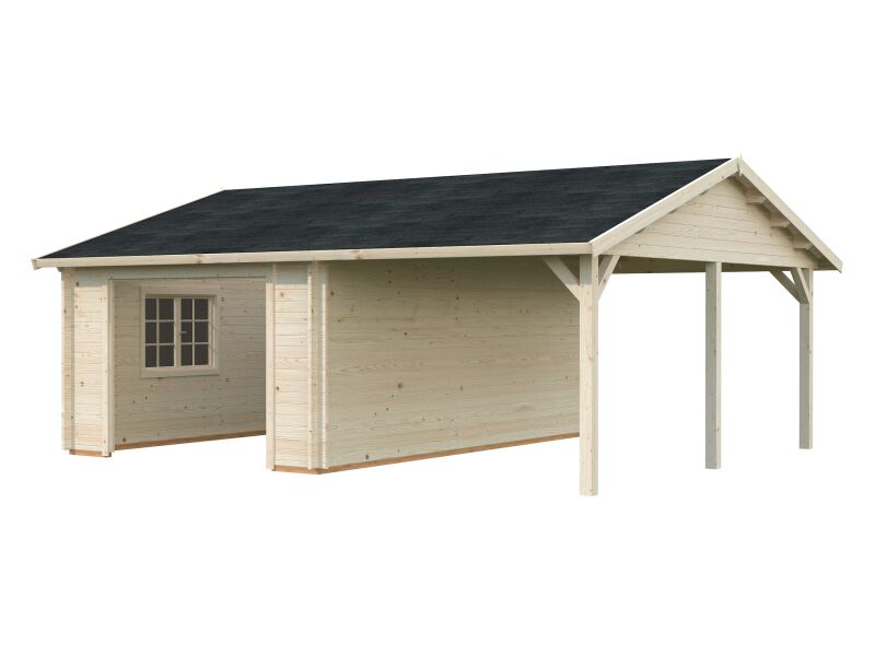 Palmako Garage ROGER 19,0+33,2 m²  44 mm 966x550 cm - ohne Tor lackiert dunkelgrau (7012) + weiß (9016)