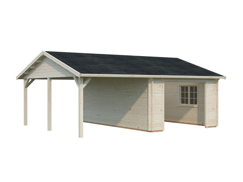 Palmako Garage ROGER 19,0+33,2 m²  44 mm 966x550 cm - ohne Tor lackiert dunkelgrau (7012) + weiß (9016)