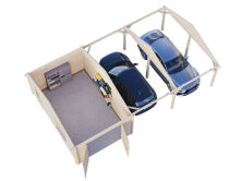 Palmako Garage ROGER 19,0+33,2 m²  44 mm 966x550 cm - mit Holztor lackiert hellgrau (7042) + weiß (9016)