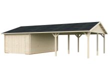 Palmako Garage ROGER 19,0+33,2 m²  44 mm 966x550 cm - mit Holztor lackiert hellgrau (7042) + weiß (9016)