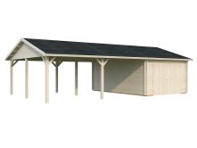 Palmako Garage ROGER 19,0+33,2 m²  44 mm 966x550 cm - mit Holztor lackiert hellgrau (7042) + weiß (9016)
