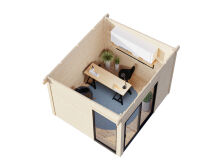 Gartenhaus ANDREA 7,5 m² PLUS ISO - 296x270 cm, 44 mm,  inkl. Boden, Schiebetür  - natur + farbig -