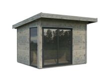 Gartenhaus ANDREA 7,5 m² PLUS ISO - 296x270 cm, 44 mm,  inkl. Boden, Schiebetür  - natur + farbig -