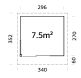 Gartenhaus ANDREA 7,5 m² PLUS ISO - 296x270 cm, 44 mm,  inkl. Boden, Schiebetür  - natur + farbig -