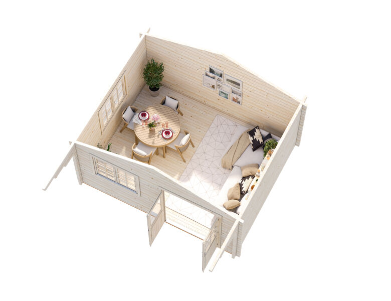 Gartenhaus HELENA 15,1 m2, 470x380 cm, 70mm Bohlen, ISO, Boden, farbig lackiert dunkelgrau + anthrazit