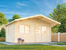 Gartenhaus HELENA 15,1 m2, 470x380 cm, 70mm Bohlen, ISO, Boden, farbig lackiert dunkelgrau + anthrazit