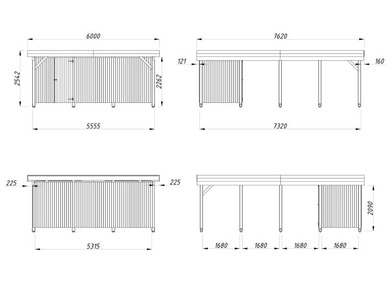 Palmako Carport KARL 40,6 m²  mit Geräteraum  555x732 cm lackiert dunkelgrau (7012) + dunkelgrau (7012)