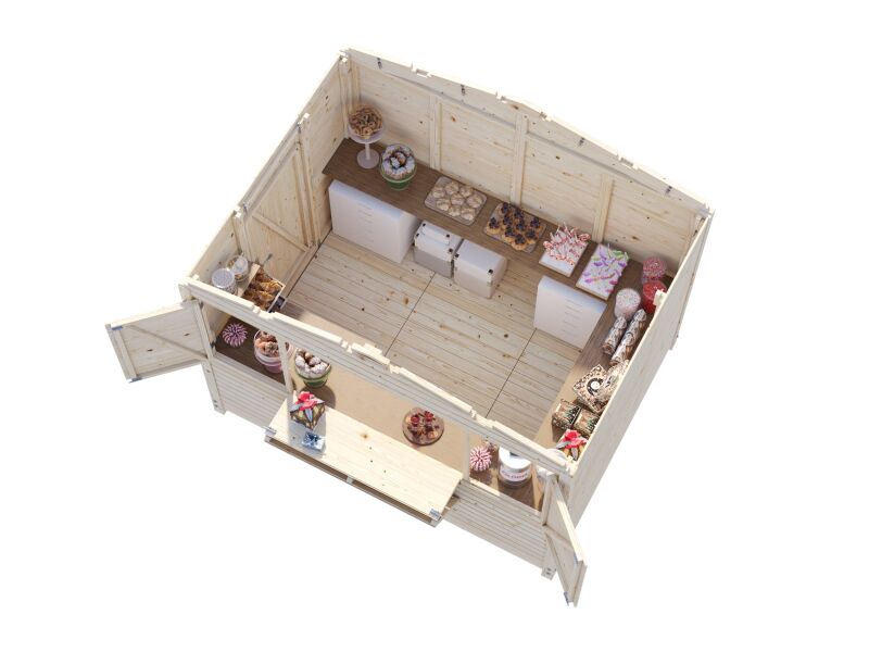 Palmako Marktstand/Verkaufsstand MARIAN 6,2 m²  298x228 cm, 16 mm, klappbar, natur / lackiert