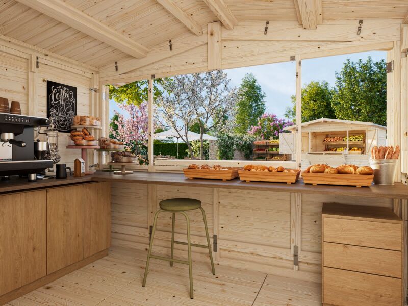 Palmako Marktstand/Verkaufsstand MARIAN 6,2 m²  298x228 cm, 16 mm, klappbar, natur / lackiert