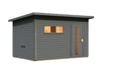 Karibu Saunahaus FINN 6 / terragrau / ohne Ofen / gedämmte Eingangstür