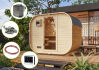 Saunafass/Fasssauna CUBUS M Fichte Natur,242 x 175 cm / inkl. Ofen 9 kW Bio / externe Strg. EASY