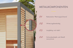 Karibu Saunahaus ARES 2 - 231x276x232 cm 38 mm terragrau / Metall staubgrau / inkl Ofen 9 kW Bio + externe Steuerung EASY