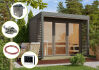 Karibu Saunahaus ARES 3 - 276x276x232 cm 38 mm terragrau / Metall staubgrau / inkl. Ofen 9 kW finnisch + externe Seuerung EASY