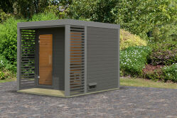 Karibu Saunahaus ARES 2 - 231x276x232 cm 38 mm terragrau / Metall staubgrau