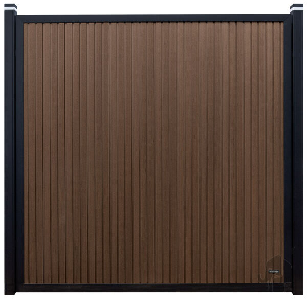 Elephant® WPC-Zaun Dark Line "Stripes", Driftwood Dark, ALU-Rahmen schwarz, Co-Ex, 180x180 cm