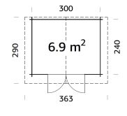 Gartenhaus VIVIAN 6,9 m2; 320x260cm, 28mm Bohlen, inkl. Fußboden - ohne / mit Farbe
