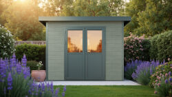 WPC-Gartenhaus POEL grau-anthrazit 28 mm - 280 x 200 cm,...