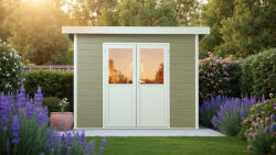 WPC-Gartenhaus POEL beige-weiss 28 mm - 280 x 200 cm, WPC...