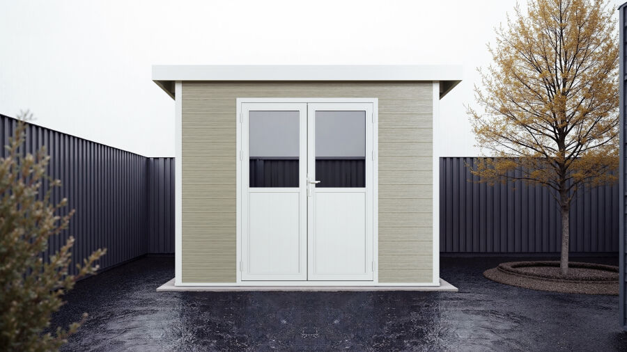 WPC-Gartenhaus PELLWORM beige-weiss 28 mm - 280 x 280 cm, WPC Co-Ex / Alu