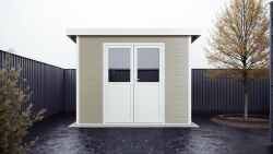 WPC-Gartenhaus PELLWORM beige-weiss 28 mm - 280 x 280 cm,...