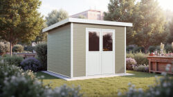 WPC-Gartenhaus PELLWORM beige-weiss 28 mm - 280 x 280 cm,...