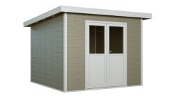 WPC-Gartenhaus PELLWORM beige-weiss 28 mm - 280 x 280 cm, WPC Co-Ex / Alu