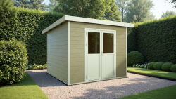WPC-Gartenhaus PELLWORM beige-weiss 28 mm - 280 x 280 cm,...