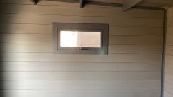 WPC-Gartenhaus USEDOM grau-anthrazit 28 mm - 288 x 288 + 280 cm Seitendach, WPC Co-Ex / Alu