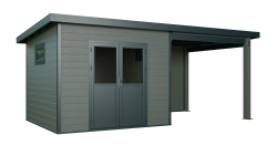 WPC-Gartenhaus USEDOM grau-anthrazit 28 mm - 288 x 288 + 280 cm Seitendach, WPC Co-Ex / Alu