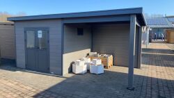 WPC-Gartenhaus USEDOM grau-anthrazit 28 mm - 288 x 288 + 280 cm Seitendach, WPC Co-Ex / Alu