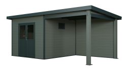 WPC-Gartenhaus USEDOM grau-anthrazit 28 mm - 288 x 288 + 280 cm Seitendach, WPC Co-Ex / Alu