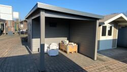 WPC-Gartenhaus USEDOM grau-anthrazit 28 mm - 288 x 288 + 280 cm Seitendach, WPC Co-Ex / Alu
