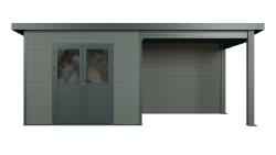 WPC-Gartenhaus USEDOM grau-anthrazit 28 mm - 288 x 288 + 280 cm Seitendach, WPC Co-Ex / Alu