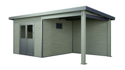 WPC-Gartenhaus USEDOM grau-anthrazit 28 mm - 288 x 288 + 280 cm Seitendach, WPC Co-Ex / Alu