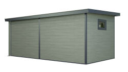 WPC-Gartenhaus USEDOM grau-anthrazit 28 mm - 288 x 288 + 280 cm Seitendach, WPC Co-Ex / Alu