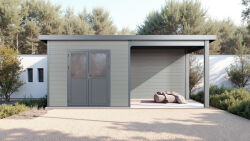 WPC-Gartenhaus USEDOM grau-anthrazit 28 mm - 288 x 288 + 280 cm Seitendach, WPC Co-Ex / Alu