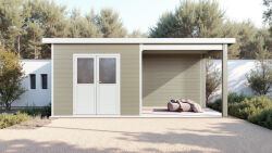 WPC-Gartenhaus USEDOM beige-weiss 28 mm - 288 x 288 + 280...
