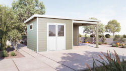 WPC-Gartenhaus USEDOM beige-weiss 28 mm - 288 x 288 + 280...