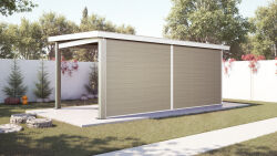 WPC-Gartenhaus USEDOM beige-weiss 28 mm - 288 x 288 + 280...
