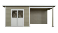 WPC-Gartenhaus USEDOM beige-weiss 28 mm - 288 x 288 + 280 cm Seitendach, WPC Co-Ex / Alu